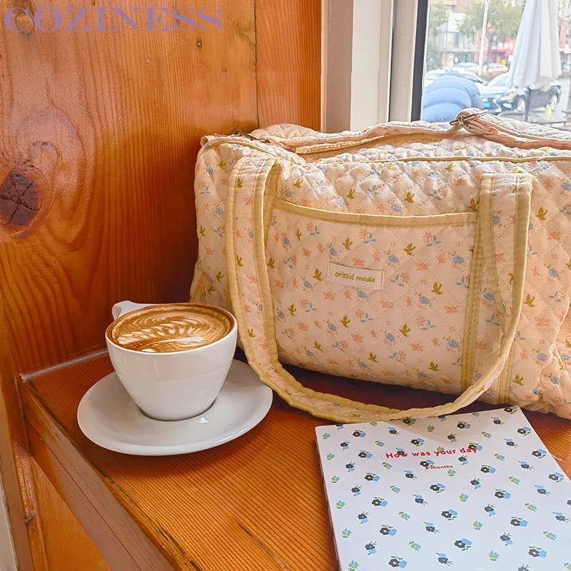 

Mommy Diaper Bags Large Capacity Single Shoulder Cotton Bag With Full Flower Print Travel Women's Diaper Handbags Spring New