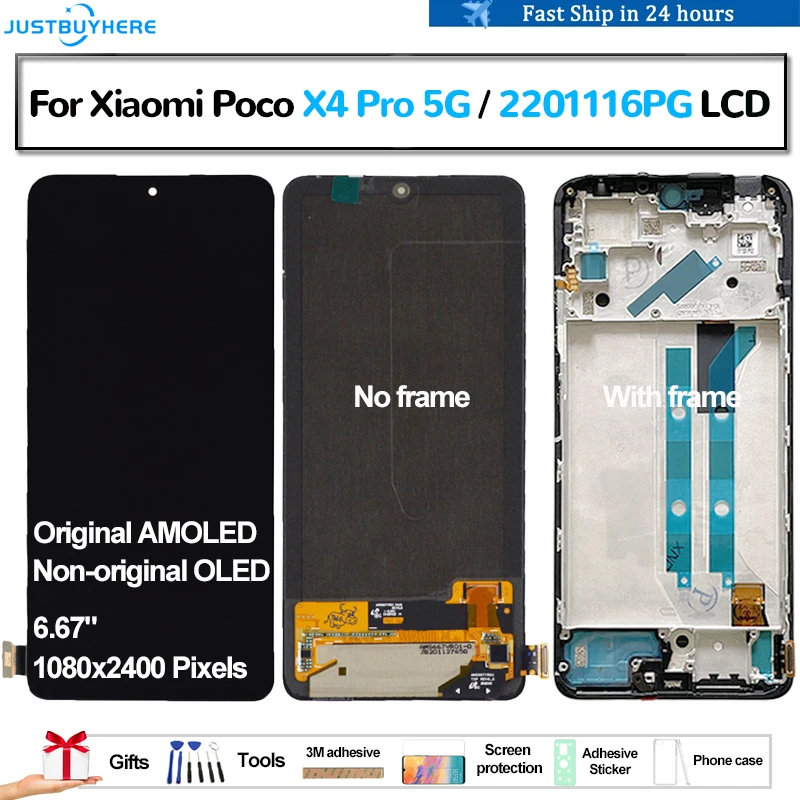 Enlarge Original AMOLED For Xiaomi Poco X4 Pro 5G 2201116PG lcd Pantalla Display Touch Panel Screen Digitizer Assembly Replacement OLED