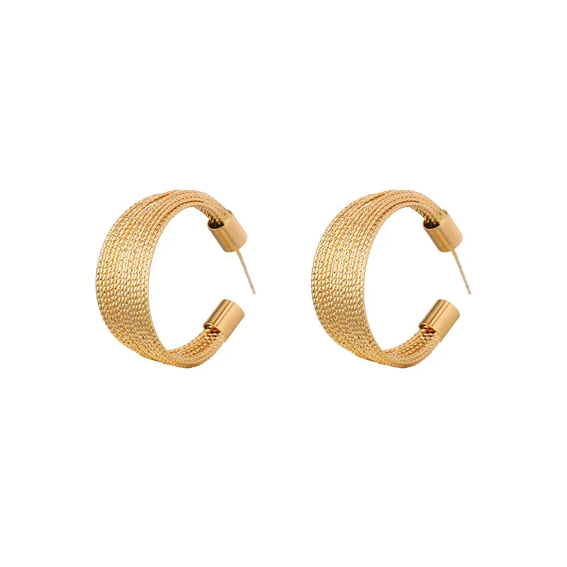 Temperament Metal Circle Line Stud Earrings for Women Jewelry Gold Color Dangle Hoop Round Piercing Statement Retro Female Gift