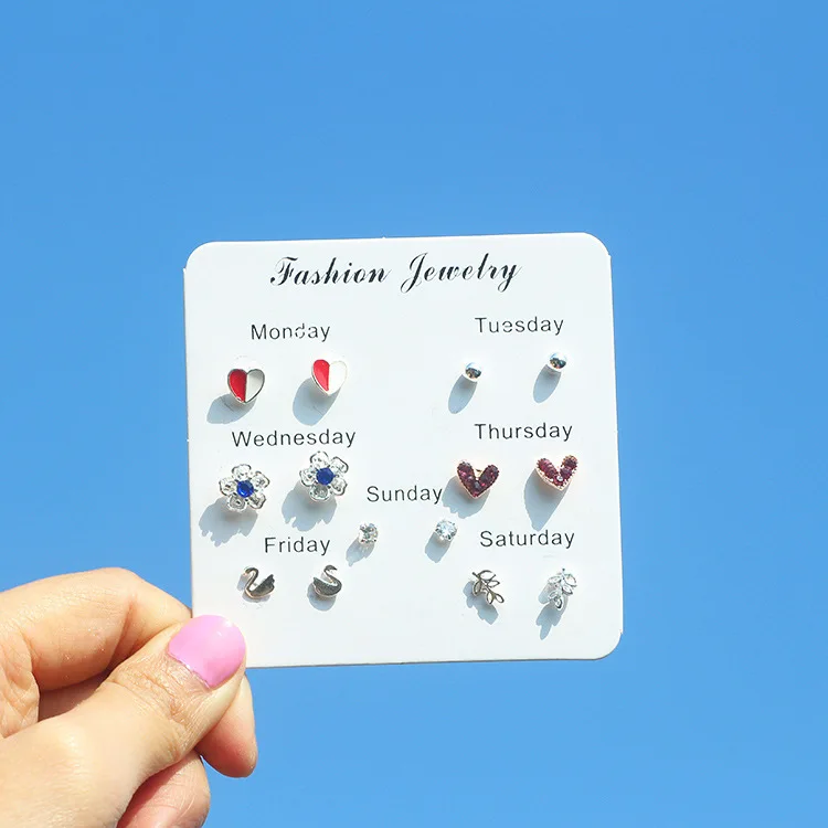 

7PCS Earrings Assorted Multiple Boho Stud Earrings Set for Women Bohemia Retro Vintage Punk Style Cute Earrings Card Pack