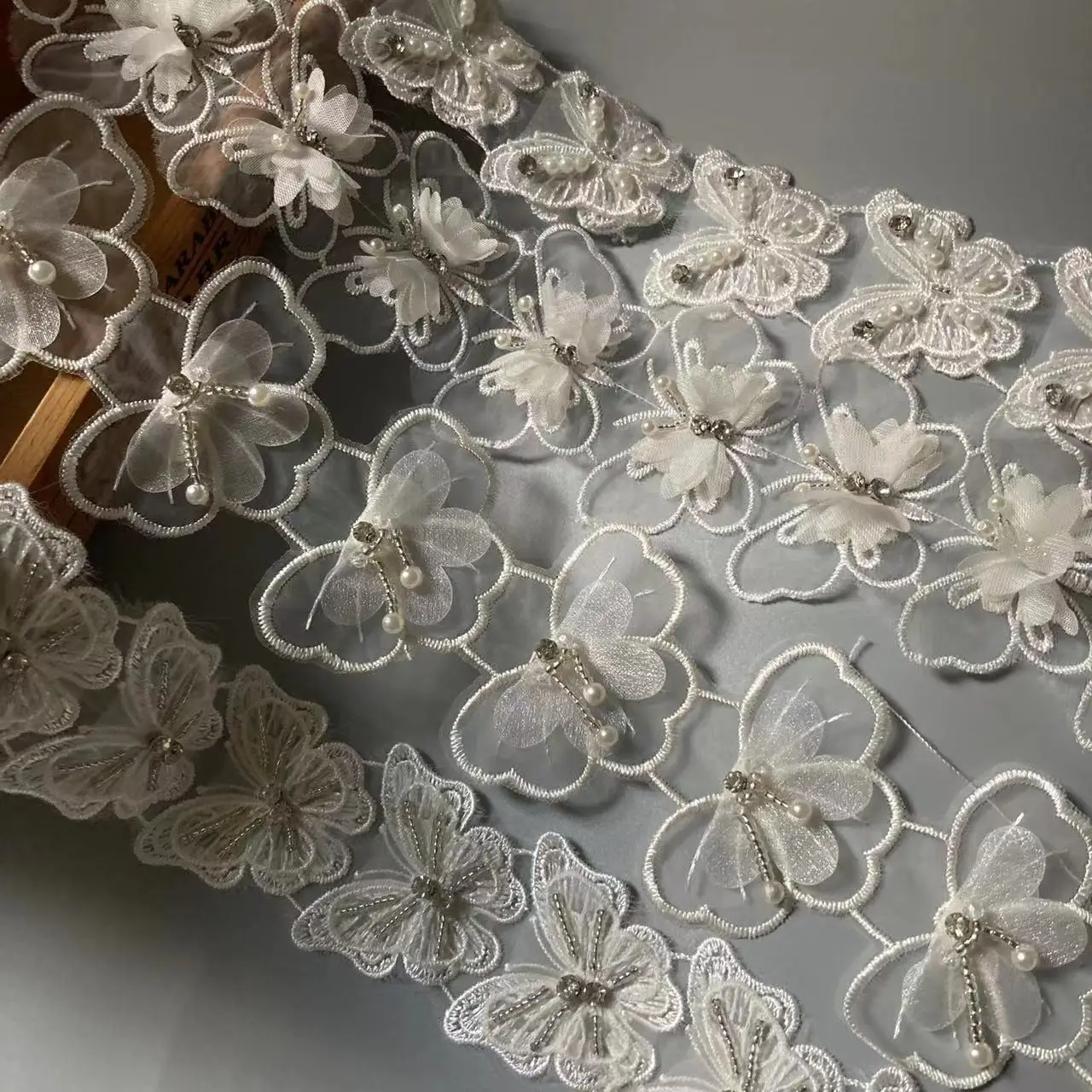 1 ярд бант жемчужная вышитая кружевная отделка Лента Ткань для шитья Лоскутное