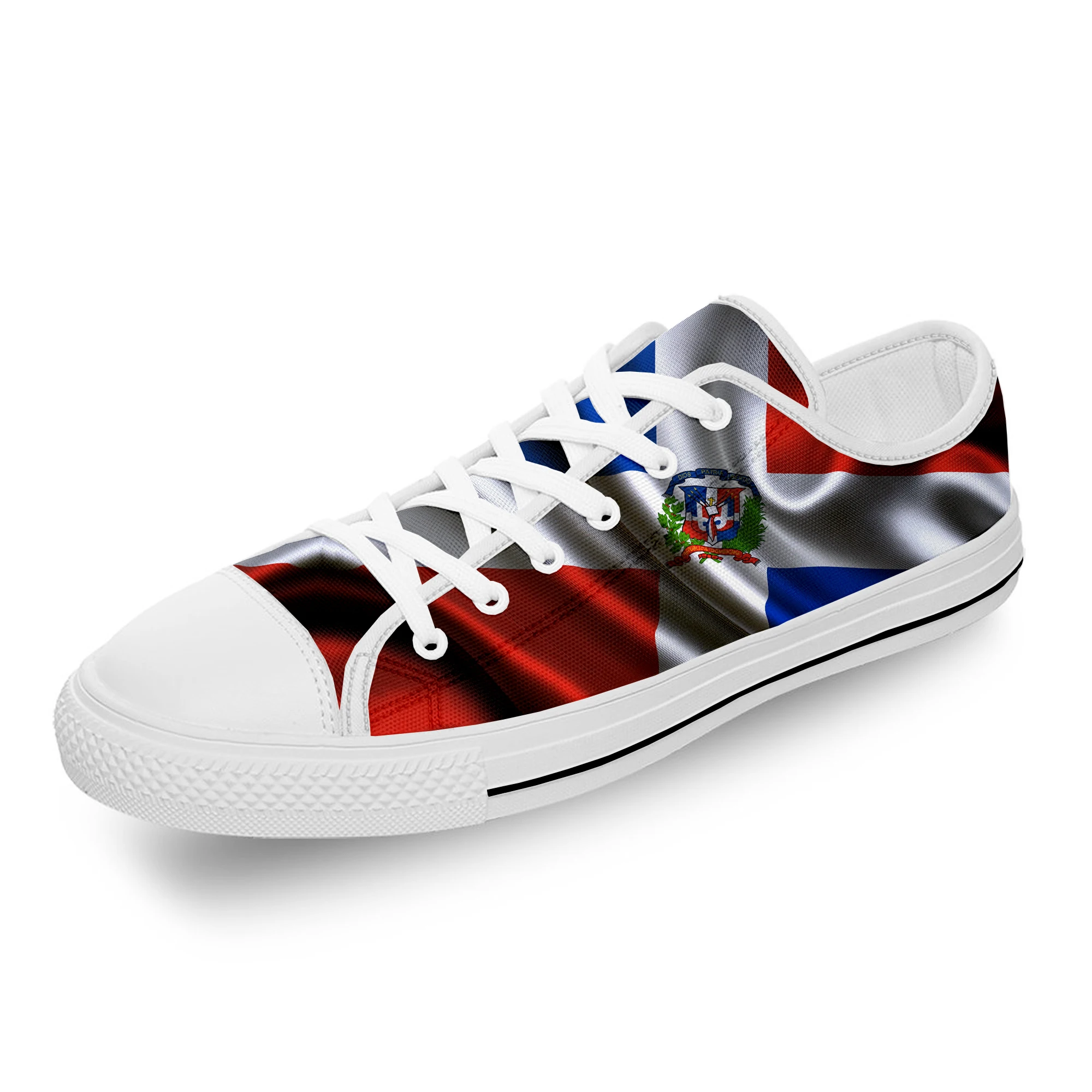 

Dominican Republic Pride Flag Patriotic White Cloth 3D Print Low Top Canvas Shoes Men Women Lightweight Breathable Sneakers