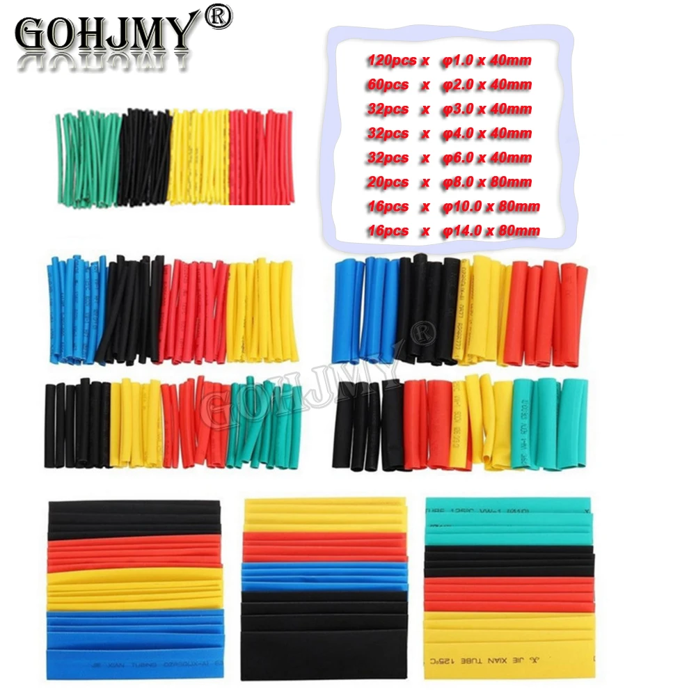 

328PCS Size 5 Color Multicolor Polyolefin 2:1 Halogen Free Heat Shrink Tubing Combination Sleeve Packaging Tube Sample Pack