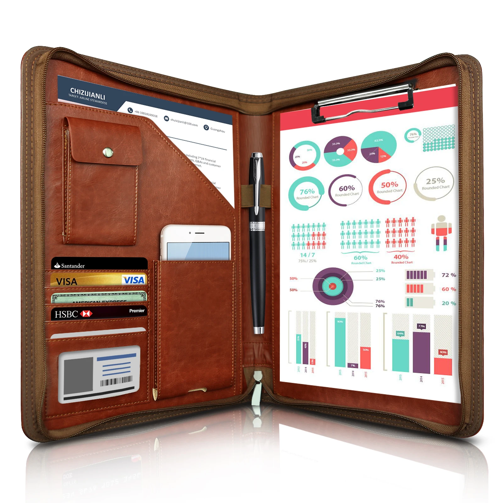 

HOMESTEC 1N6A4B-1 многофункциональный кожаный органайзер А4