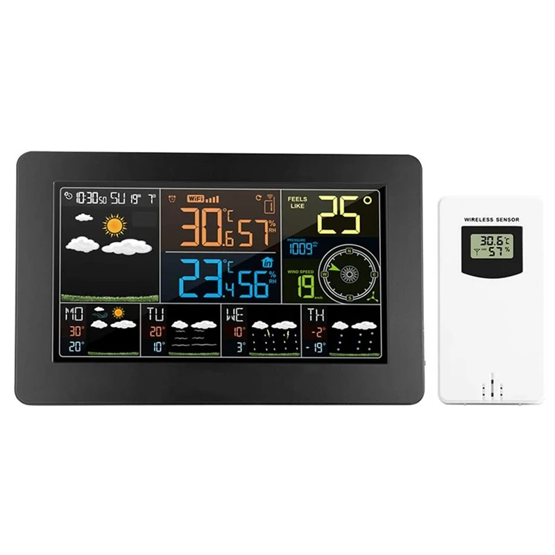 

Wifi Weather Station APP Control Smart Weather Monitor Indoor Outdoor Temperature Humidity Wind Speed Functions