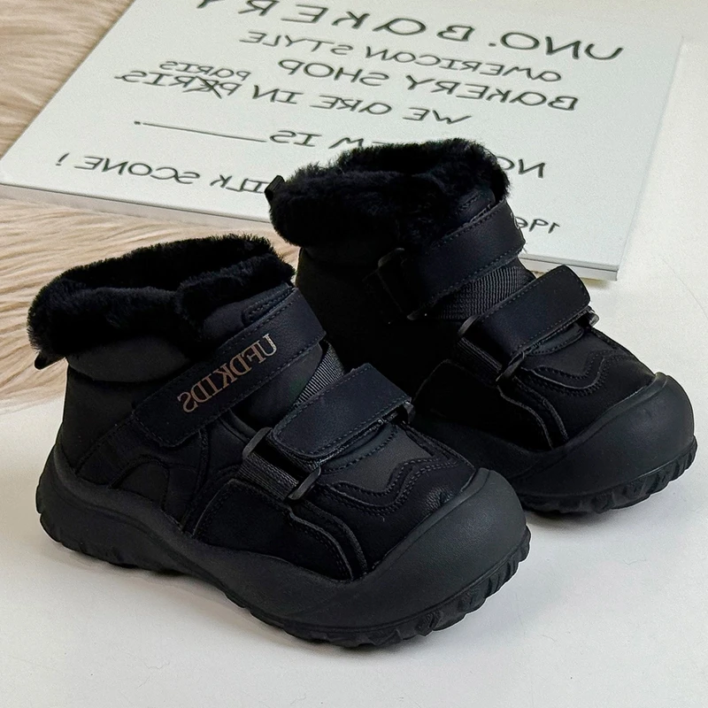 Детские кроссовки высокого качества с плюшевым мехом однотонные черные розовые