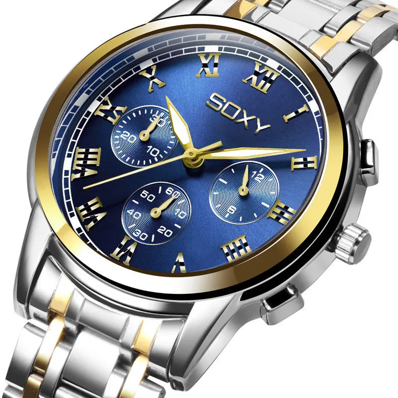 

Часы наручные SMVPBrand Мужские кварцевые, брендовые деловые классические, со стальным металлическим ремешком, с 3 глазами