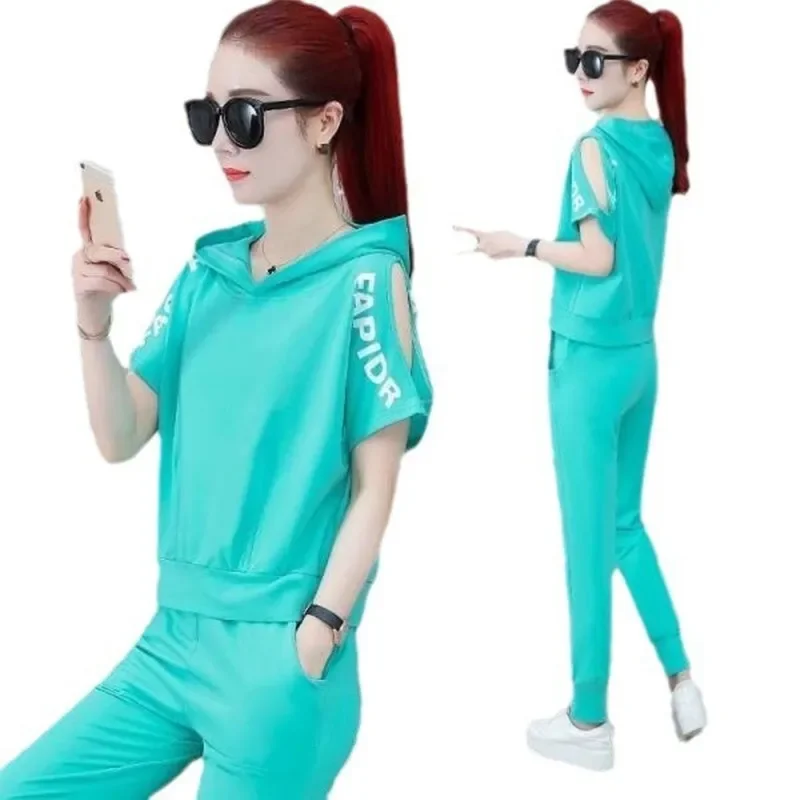 Женский спортивный костюм в европейском стиле с коротким рукавом свободного