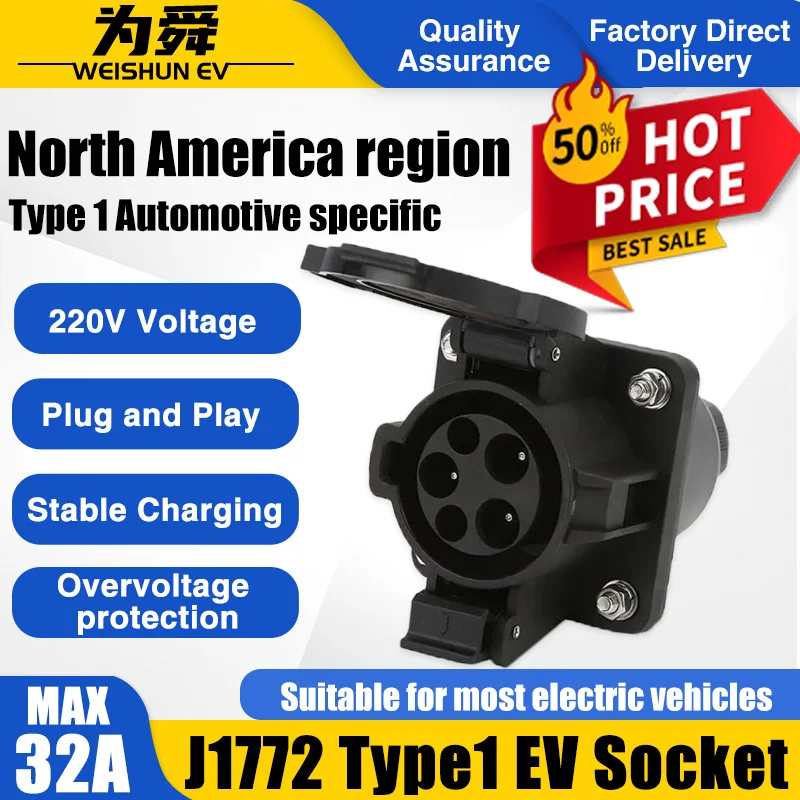 IEC 62196-2 Type2 EV Socket 32A J1772 Type1 1Phase GBT Розетка для зарядного устройства электромобиля CCS1