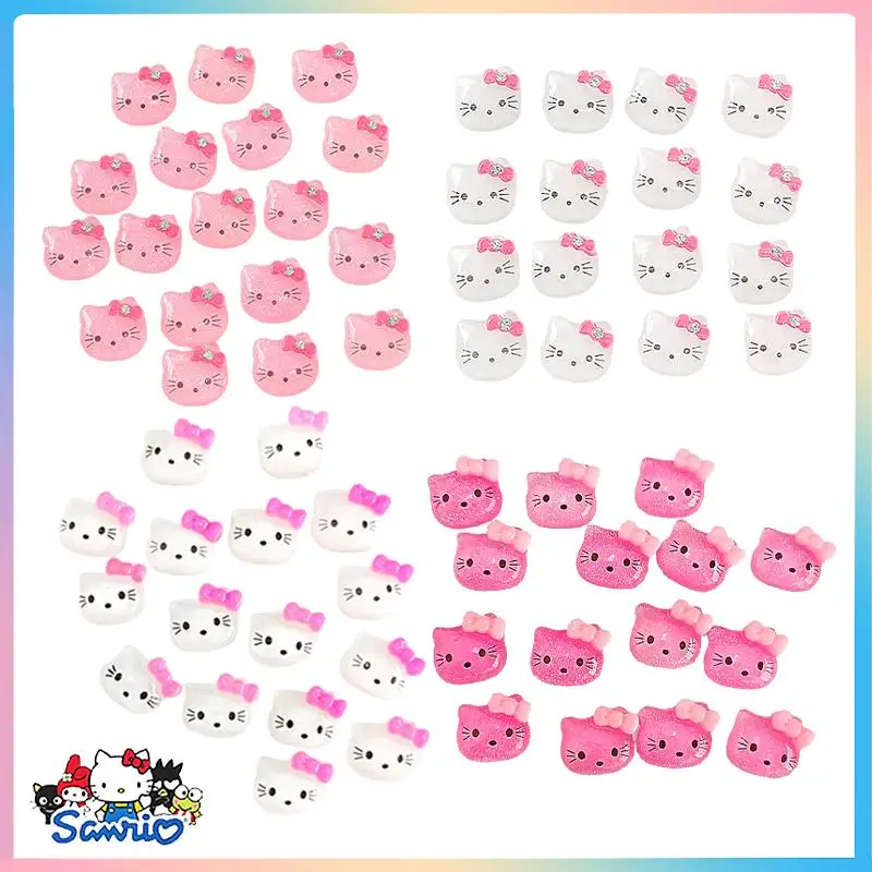 

Charm 10Pcs Sanrios Hello Kitty Nail Patch Accessories Diy Handmade Jewelry Art Decoration Cartoon Anime About 13Mm Toys Gift
