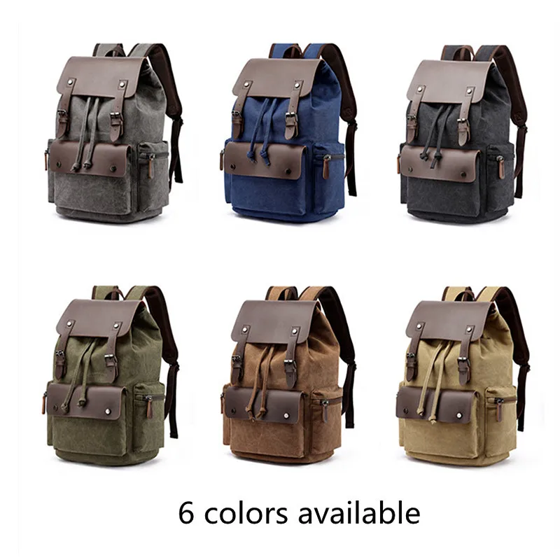 

Fashion Canvas Backpack Bag Men Large Capacity Suit 17 Inch Laptop Drawstring Leather Cover Travel Rucksack Student Bookbag