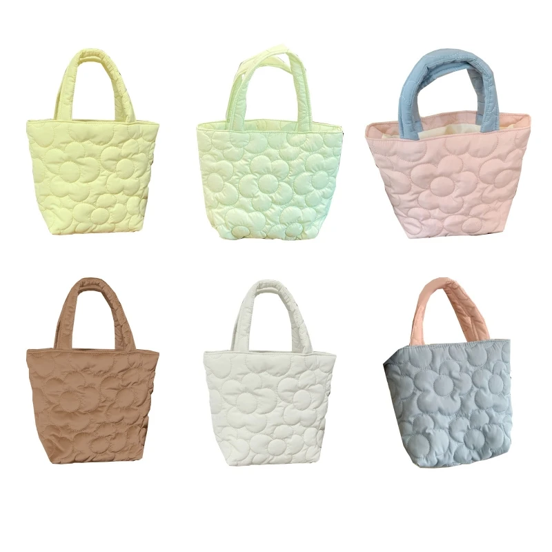 

Стеганая сумка с цветочным рисунком, сумка через плечо, зимняя мягкая нейлоновая сумка для покупок