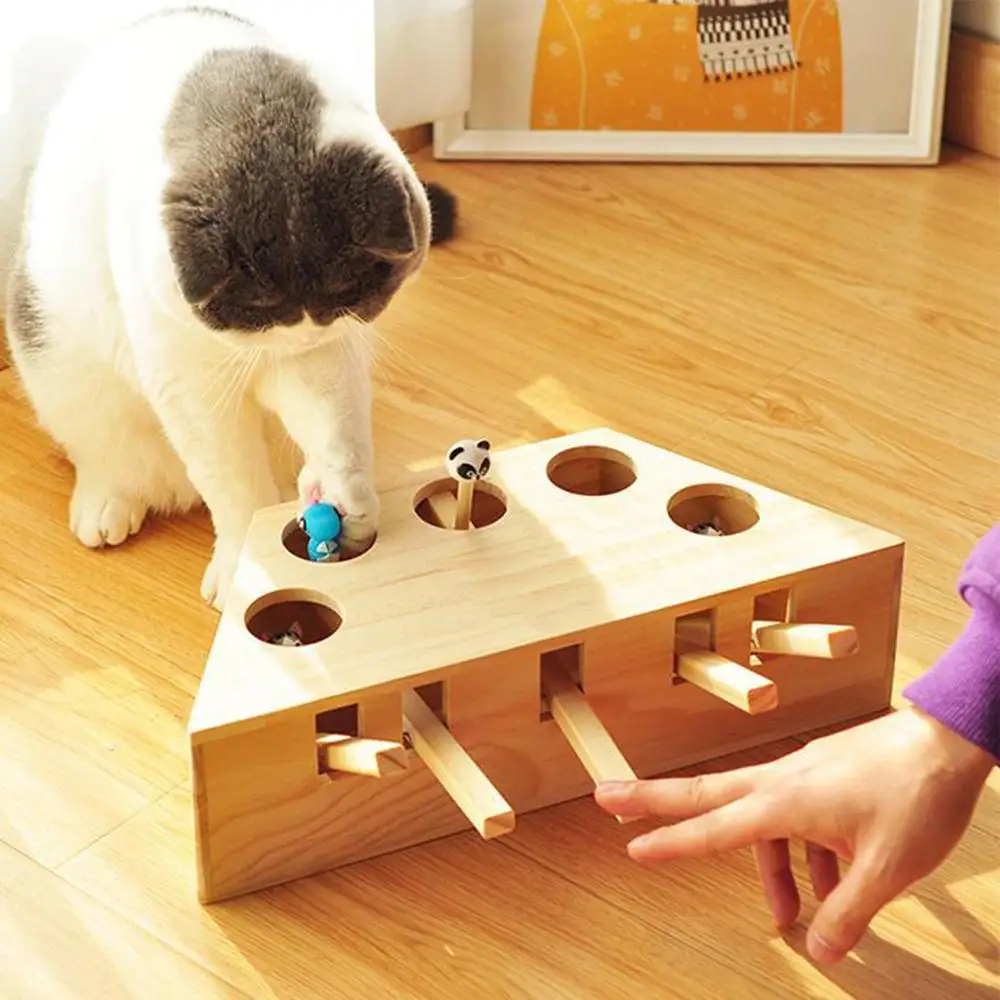 

Pet Cats Hunt Toys Chase Mouse Wood Interactive Maze Pet Hit Hamster With 3/5-holed Mouse Hole Indoor Funny Cat Catch Tease Toys