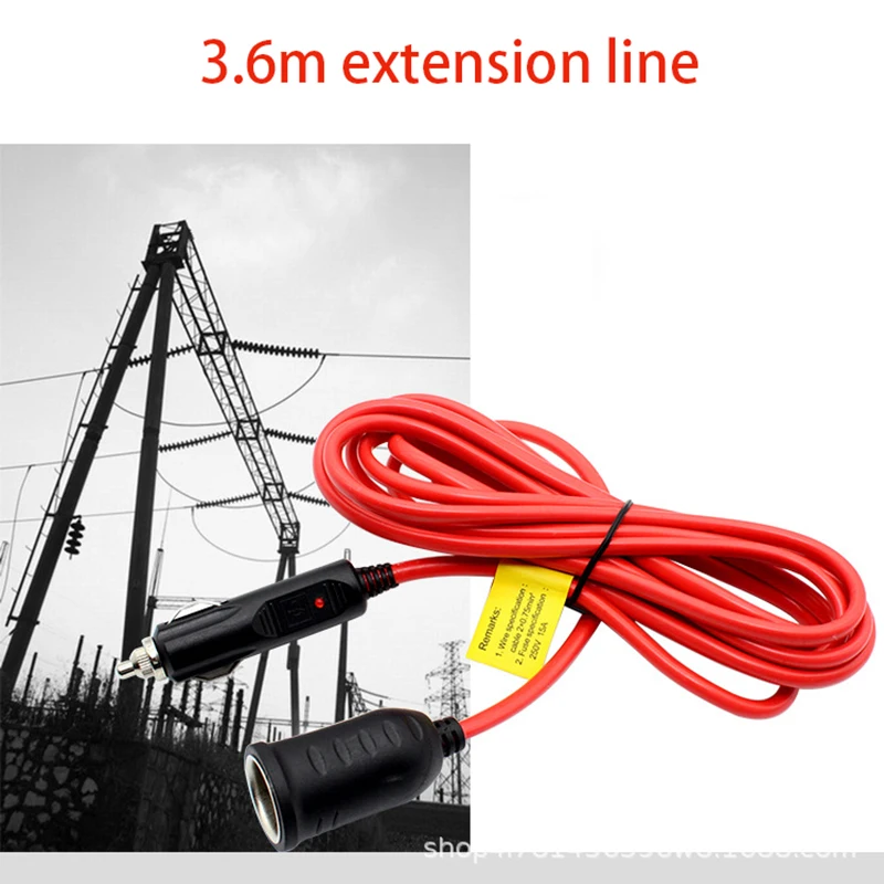 

3.6M 12V 24V 15A Car Cigarette Lighter Extension Cord 16AWG Car Splitter Charger Cable Socket Plug Auto Accessories