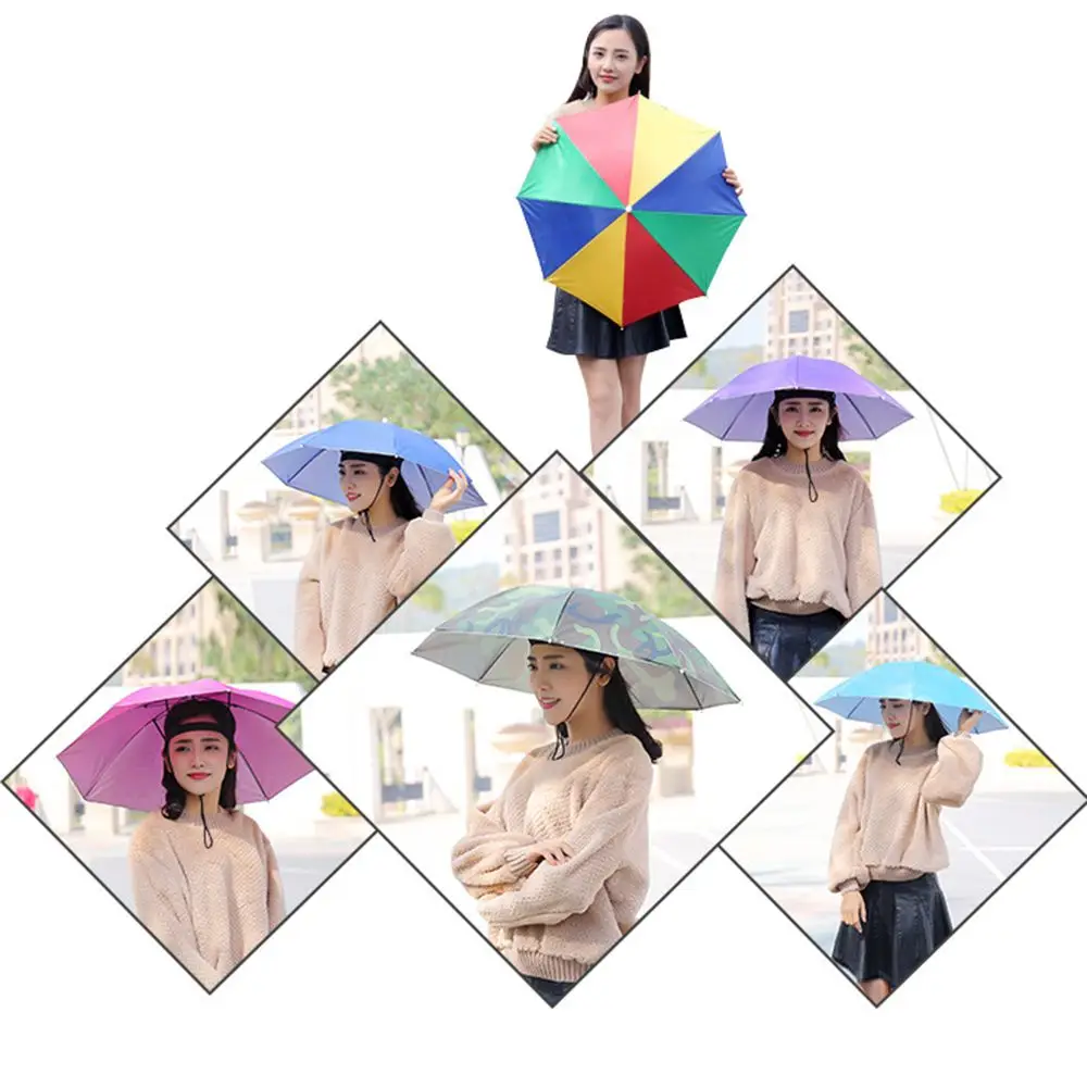

Outdoor Camping Windproof Portable Umbrella Hat Sunshade Rain Gear Head Wearing Beach Head Hats