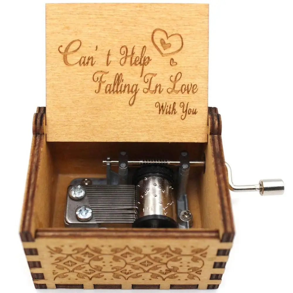 Wood Can't Help But Fall In Love Music Box Hand-cranked Musica Theme Birthday Gift