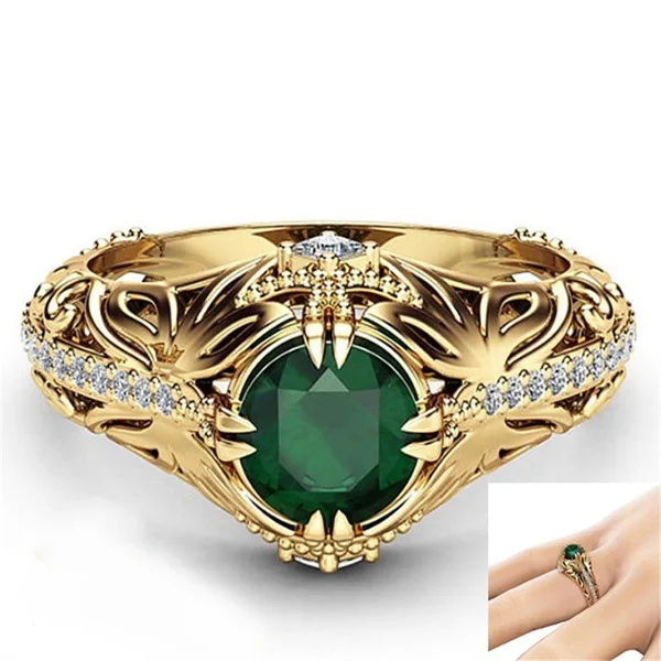 

2022 new luxury Green Gold Color halo Engagement Ring for women lady anniversary gift jewelry wholesale Valentine's Day R5072