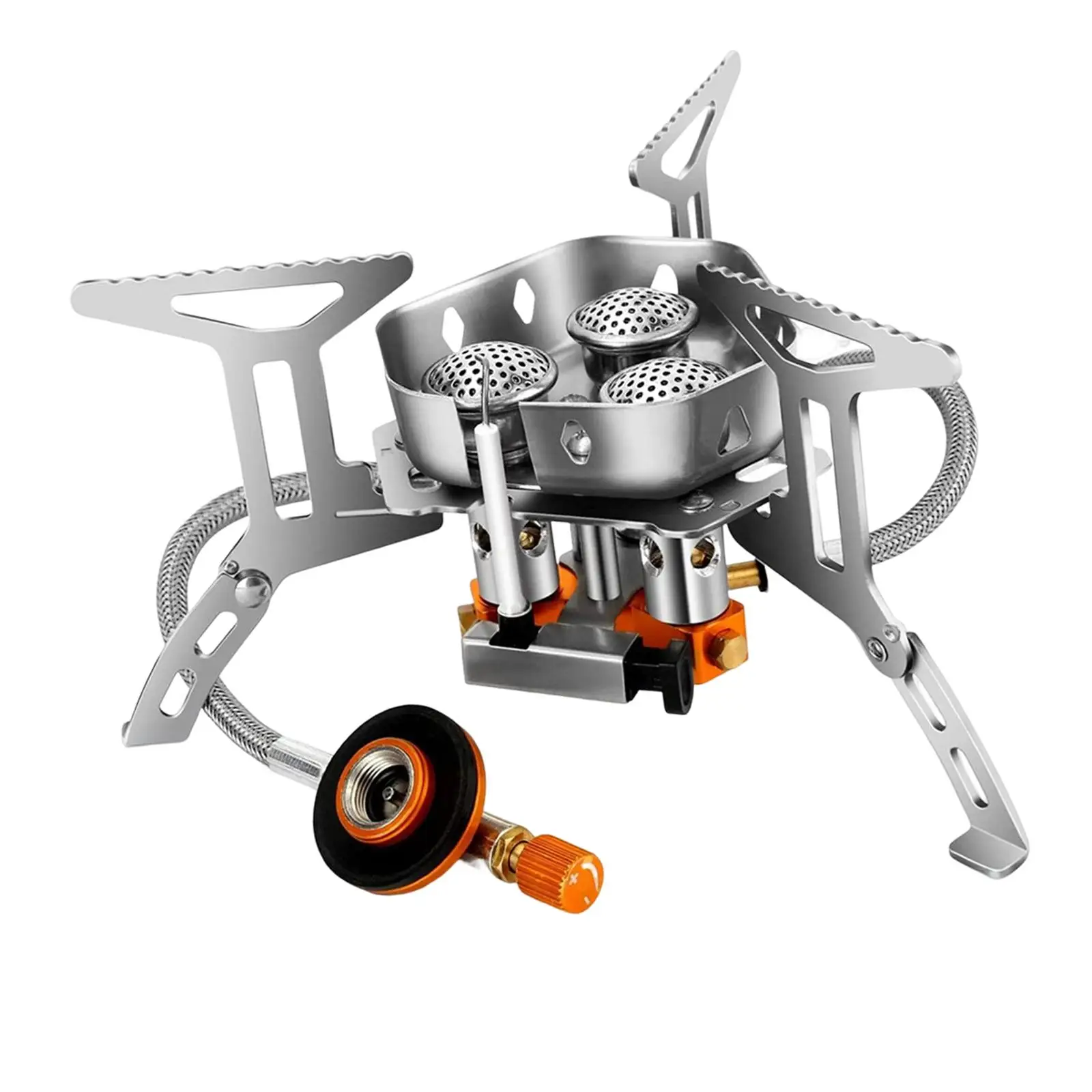 

Portable Camping Gas Stove 3 Heads Tool with Adapter Mini Cookware Windproof Mini Lightweight for Hiking Picnic Fishing Camping