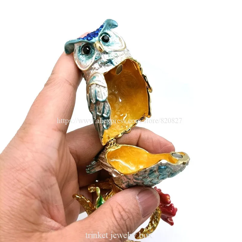 Pewter Figurine Owl on Branch Trinket Box