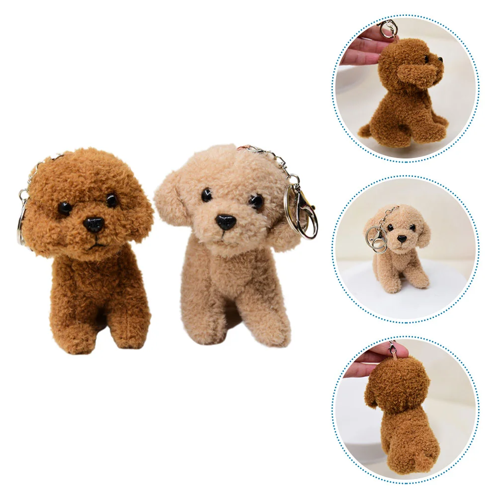 

2 Pcs Puppy Dog Toys Key Chain Lovely Stuffed Supplies 10cm Portable Pendant Adorable Plush Keychains Cartoon Bag