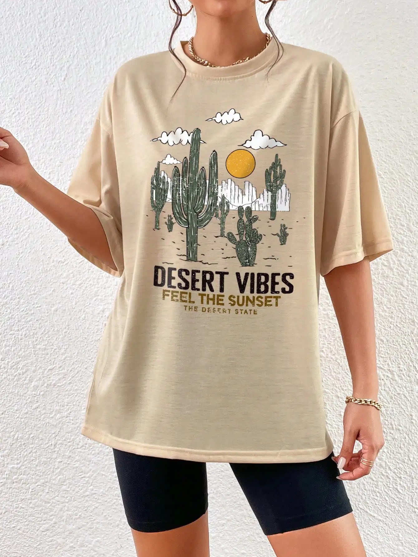 

Хлопковая футболка Desert Vibes Feel The Sunset The Desert State, индивидуальная летняя футболка, удобная мягкая футболка, футболки оверсайз