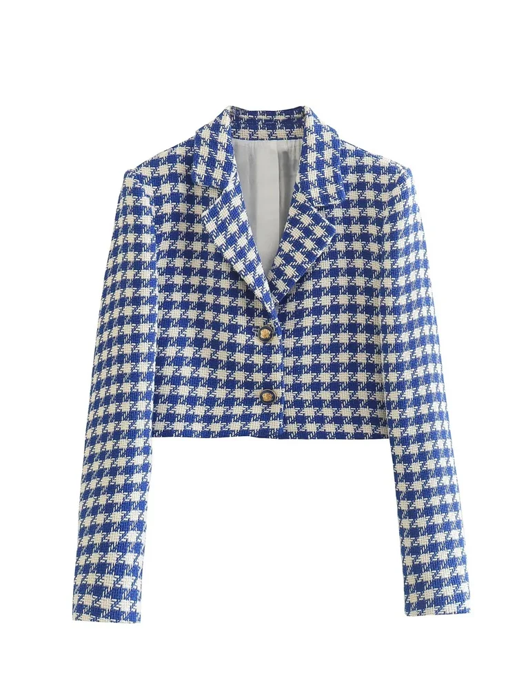 MESTTRAF French Design Sexy 2023 Checkered Tweed Single Breasted Blazer Coats Vintage Long Sleeve Female Coats Outerwear