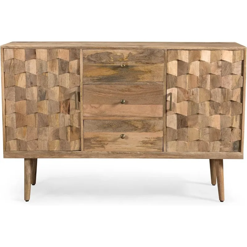 

Zona Mid-Century Modern Mango Wood 3 Drawer Sideboard with 2 Doors, Natural