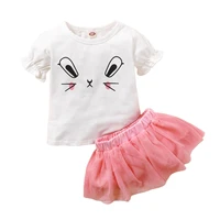 new girl skirt set summer 2 piece short sleeve cloth cute rabbit printed top pink skirt outfit casual girl cotton clothing set