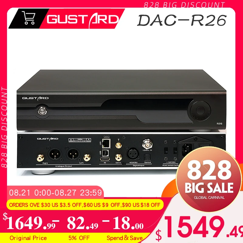 

New Product GUSTARD DACR26 HIFI Digital Audio DAC Discrete R2R High Quality Decoder Lossless 10M Clock IN Support DSD512 PCM768k