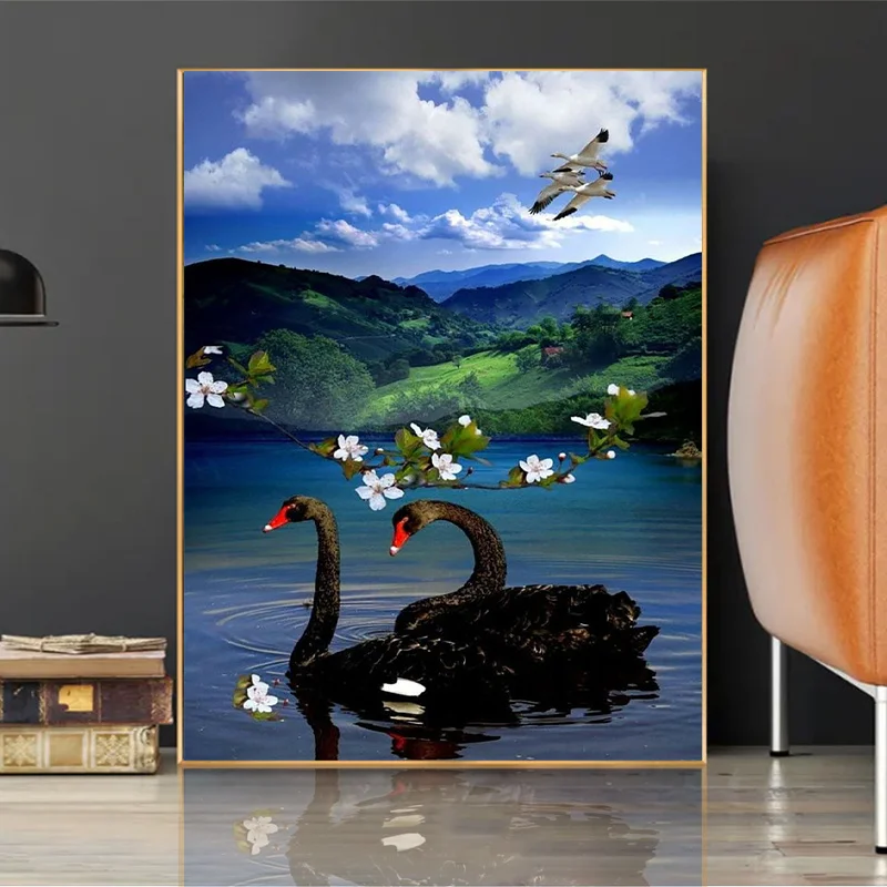 

Swan 5D Diamond Painting Animal Full DIY Diamond Mosaic Black Swan Rhinestone Embroidery Cross Stitch Home Decor