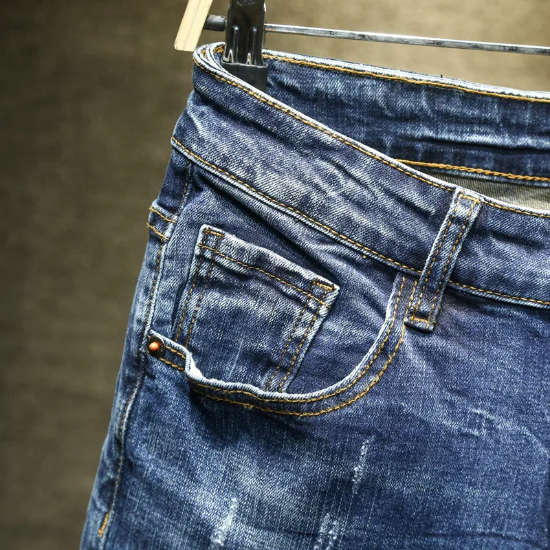 Men's Jeans Retro Slim Fit Denim Pants Bicycle Stretch High Quality Men's Straight Tube Casual Designer Brand Street Apparel