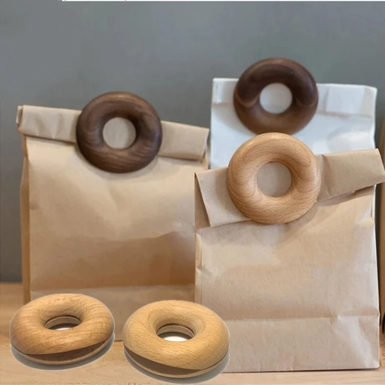 

Буковые пончики, черные орехи, деревянные герметичные щипцы, креативные зажимы для закусок из массива дерева, герметичные полоски для хране...