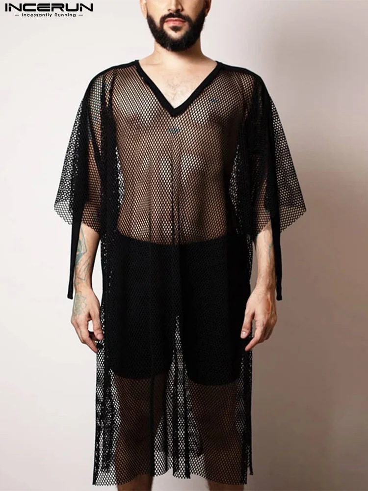 

Футболка мужская сетчатая Прозрачная с V-образным вырезом и рукавом до локтя