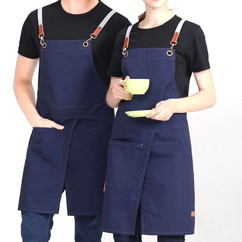 

Fashionable Canvas Apron with Pockets Hanging Neck Waterproof Oil Proof Bib for Kitchen Cooking Restaurant BBQ Painting G2AB
