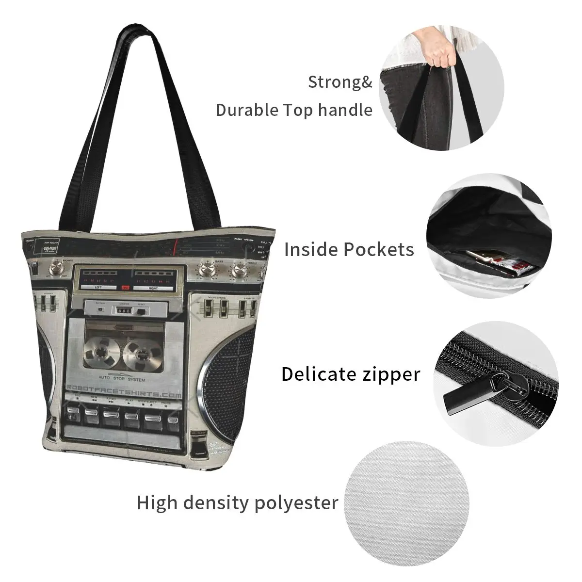 Винтажная сумка для покупок 80s Boombox Ghettoblaster повседневная через плечо Портативная