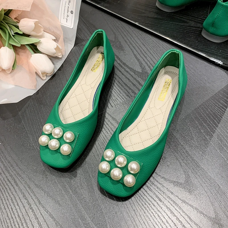 

Women's Flat Shoes Zlah Fashion All-match Vamp Round Buckle Decoration Pearl Embellishment Cute Women's Single Shoes