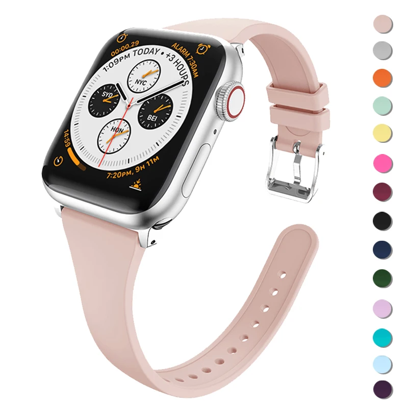 

Ремешок для Apple Watch Ultra 49 мм 41 мм 40 мм 38 мм, мягкий силиконовый спортивный тонкий сменный браслет для мужчин и женщин, iwatch SE Series 8 7 6 5 4 3