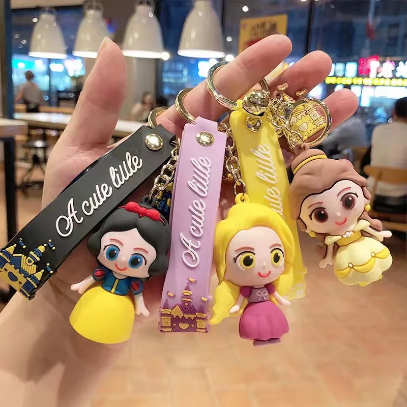 

Hot sale Disney Princess Mickey Winnie the Pooh cute keychain cartoon keychain bag pendant car key ring doll doll small gift