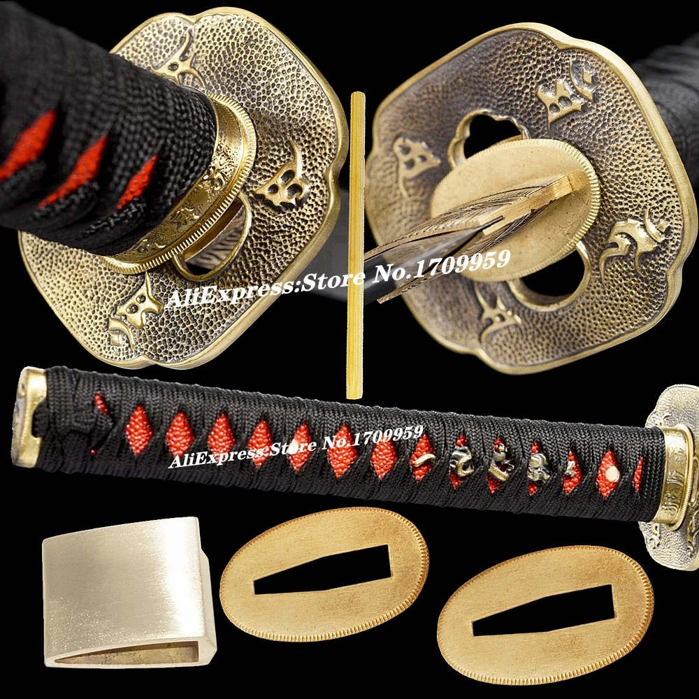 26 см * Черная Tsuka японская катана/меч вакидзаси Guard латунная фурнитура Tsuba + Menuki Fuchi