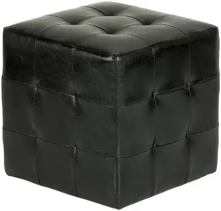 

Black Tufted Cube Ottoman in Leather Like Vinyl