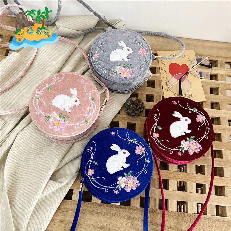 

Hanfu bag spring new fairy children antique bag fashion simple joker velvet small fresh round bag