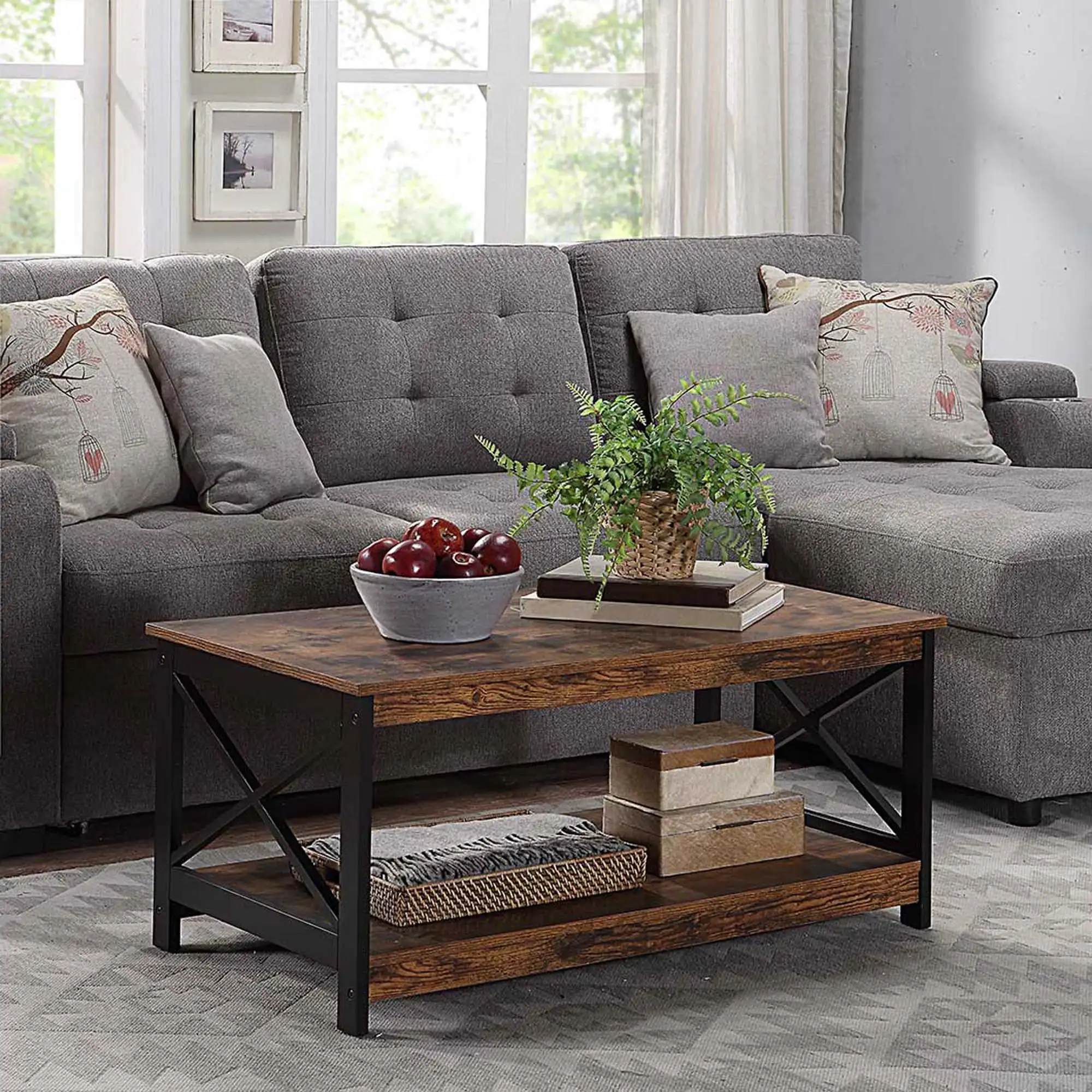 

Oxford Coffee Table with Shelf, Barnwood/Black