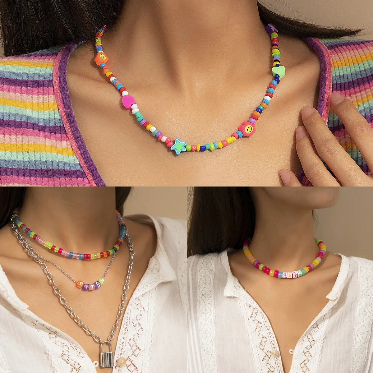 

Personalized simple rice bead star mixed Jewelry Necklace