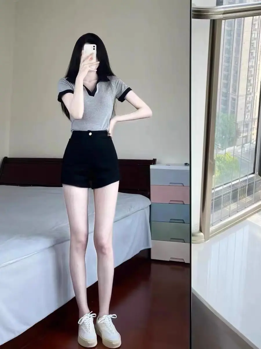 

Tea system to wear positive shoulder short-sleeved t-shirt female shorts children 2023 new suit female summer