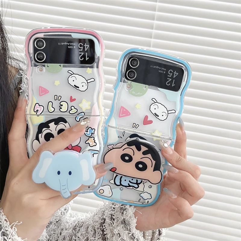 

Crayons Shinchans with mobile phone holder Phone Case For Samsung Galaxy Z Flip 3 4 5G ZFlip5 ZFlip4 Flip3 Flip5 Flip4 Cover