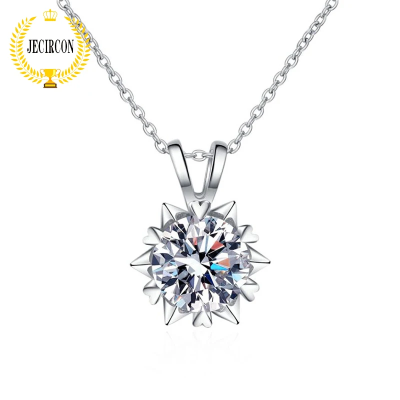 

JECIRCON Moissanite Necklace for Women 925 Sterling Silver Snowflake Pendant Clavicle Chain 1ct Seiko Simulation Diamond Jewelry