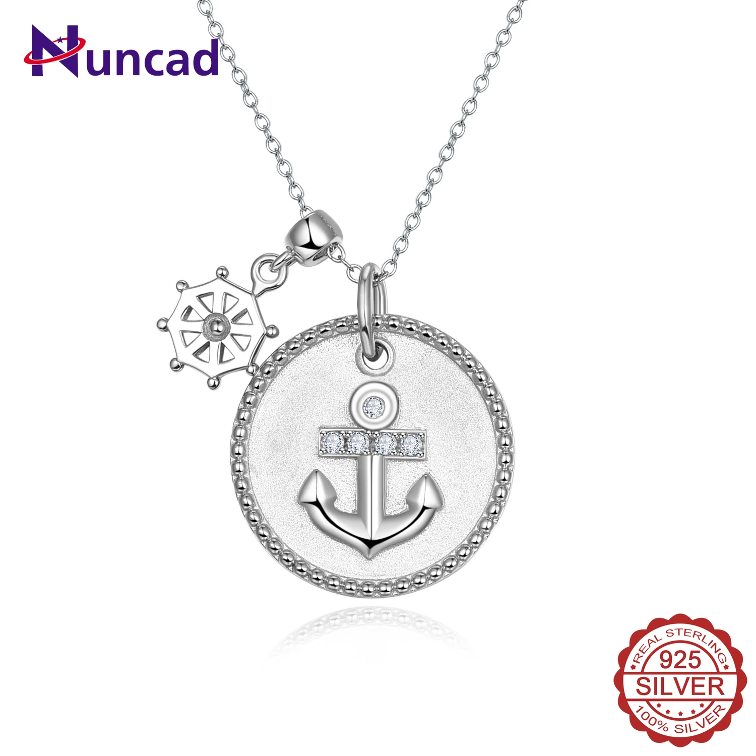 

NUNCAD 925 Sterling Silver Necklace Anchor Frosted Disc Pendant Platinum Necklace Women and Men Daily Wedding Gift Jewelry