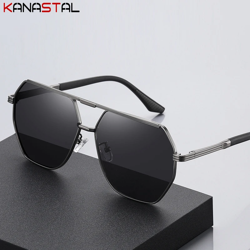 

Men Polarized Sunglasses UV400 Metal Double Beam Polygon Eyeglasses Frame Trend Sun Glasses Outdoor Fishing Travel Visor Eyewear