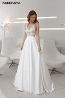 classic spaghetti straps satin wedding dresses with pearls sexy back robe de mariee a line bridal gown customzied abito da sposa