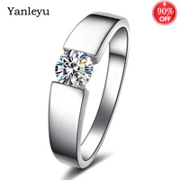 yanleyu original wedding jewelry 925 silver color 5mm round cz cubic zirconia engaggement rings for men women gift